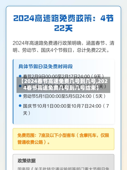 【2024春节高速免费几号到几号,2024春节高速免费几号到几号结束】