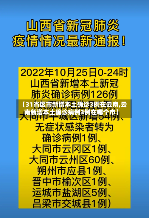 【31省区市新增本土确诊3例在云南,云南新增本土确诊病例3例在哪个市】