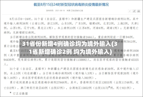 31省份新增4例确诊均为境外输入(31省新增确诊2例 均为境外输入)